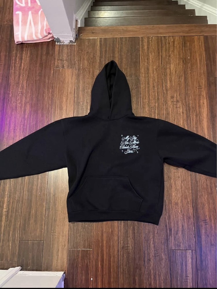 Black Hoodie M Long Sleeve Graphic Print ‘My Sky Has More Clouds Than Stars’