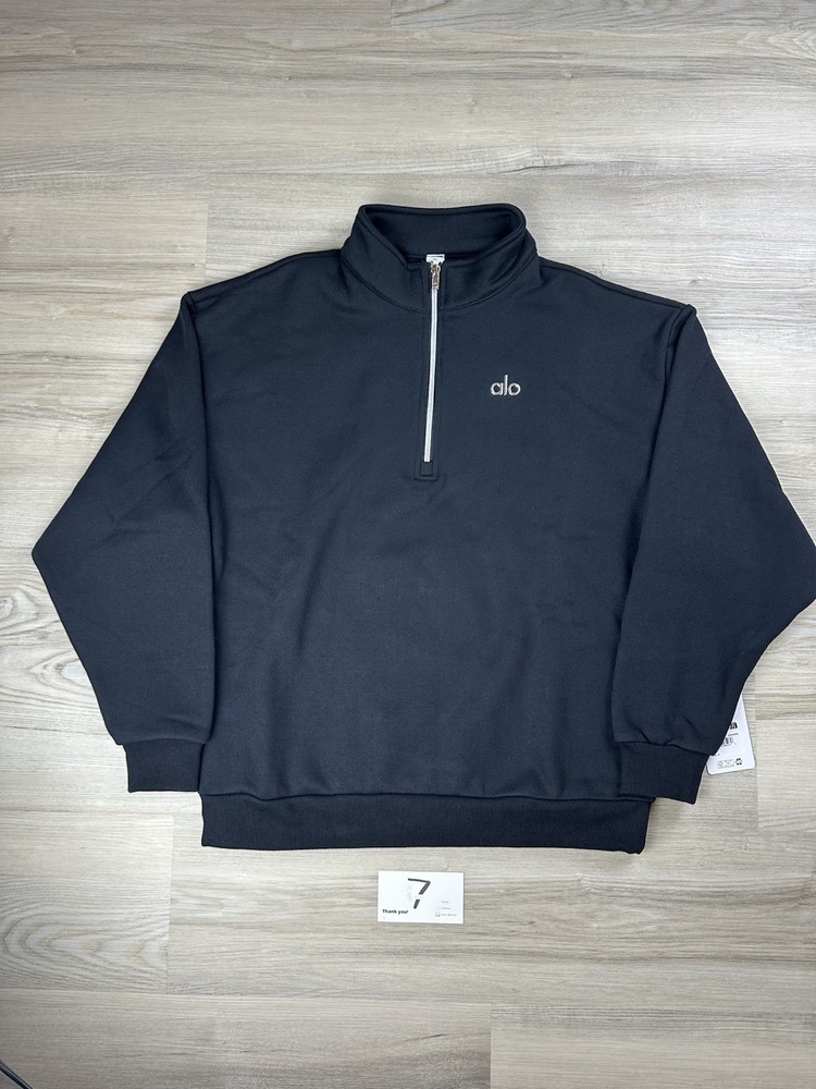 Alo Yoga Accolade 1/4 Zip Fleece Mock Neck Pullover Black Large Men U3040RG