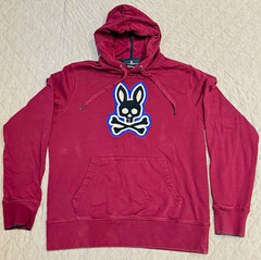 Psycho Bunny Burgundy Logo Patch Pullover Hoodie Men M