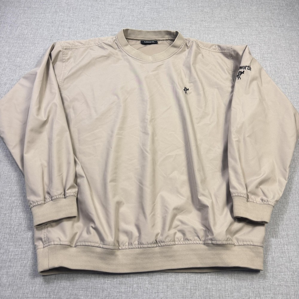 Ashworth Sweatshirt Mens 2XL Beige Microfiber Crew Neck Lightweight Golf
