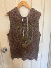 Jesse & J Made in USA Tiger Knit Sleeveless Hoodie Brown Olive XL