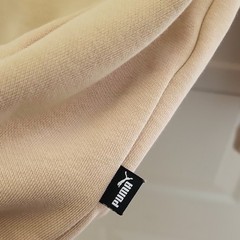 PUMA Men’s Beige Cotton Fleece Pullover Hoodie Logo Pocket Size M