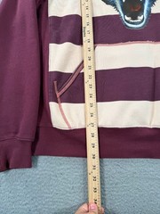 Triple Five Soul Hoodie Men XL Maroon Beige Striped Wolf Print Hooded Sweatshirt