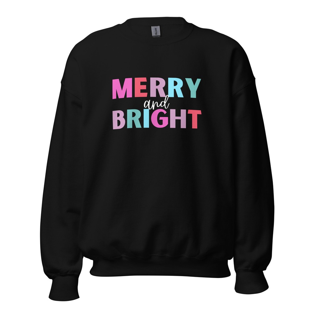 Merry & Bright Christmas Holiday Black Unisex Sweatshirt S,M,L,XL,2X,3X,4X