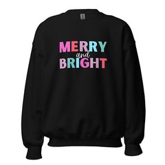 Merry & Bright Christmas Holiday Black Unisex Sweatshirt S,M,L,XL,2X,3X,4X