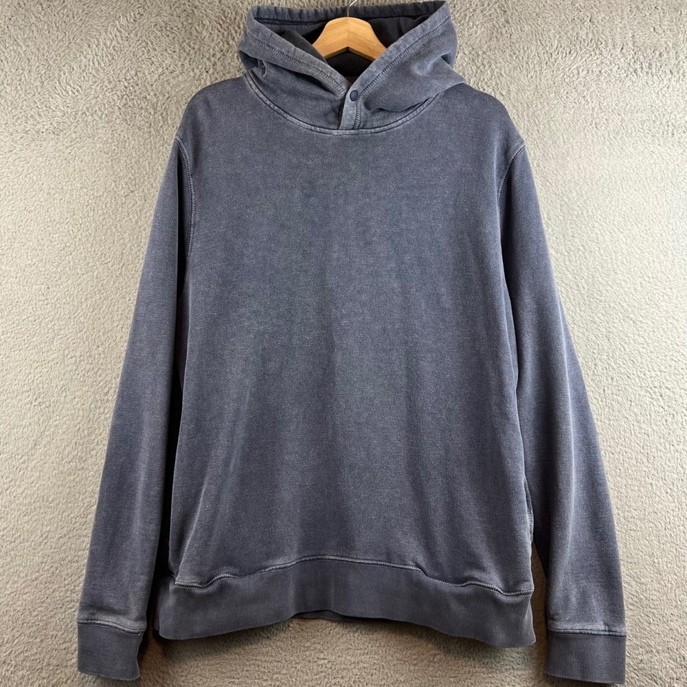 Outerknown Mens Hemp Organic Cotton Pullover Hoodie Blue Snap Neck Size L