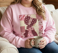 Retro Valentines Sun Bonnet Quilt Style Sweatshirt Folk Art Pullover