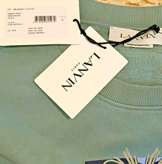 LANVIN Paris Luxury Pullover XL Resortwear Sage Green Palm Tree Sunset Graphic