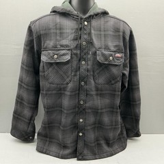 Dickies Hooded Plaid Flannel Jacket Mens Medium Gray Fleece Lined Snap Close