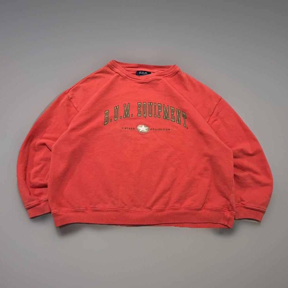 VTG 90s BUM Equipment Mens Surf Orange Coral Streetwear Crewneck Sweatshirt S/M