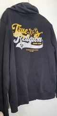True Religion Old Skool Zip Men’s Size XL Retro Logo Jet Black Hoodie Sweatshirt