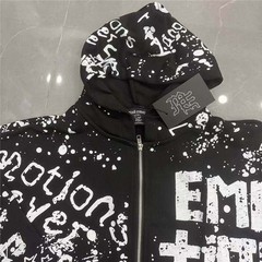 Mixed Emotion – Printed Lettering Print Zippered Hooded Sweatshirt