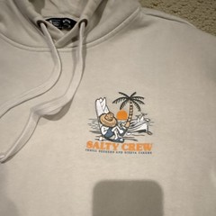 Salty Crew Men’s White Pullover Hoodie Graphic Logo Pockets Regular M
