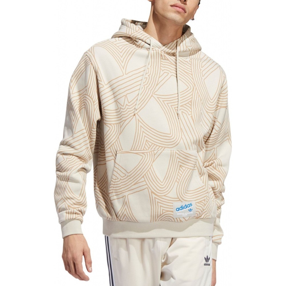 Men’s Adidas Original Athletic Club Allover Print Hoodie Cream/Tan Size M