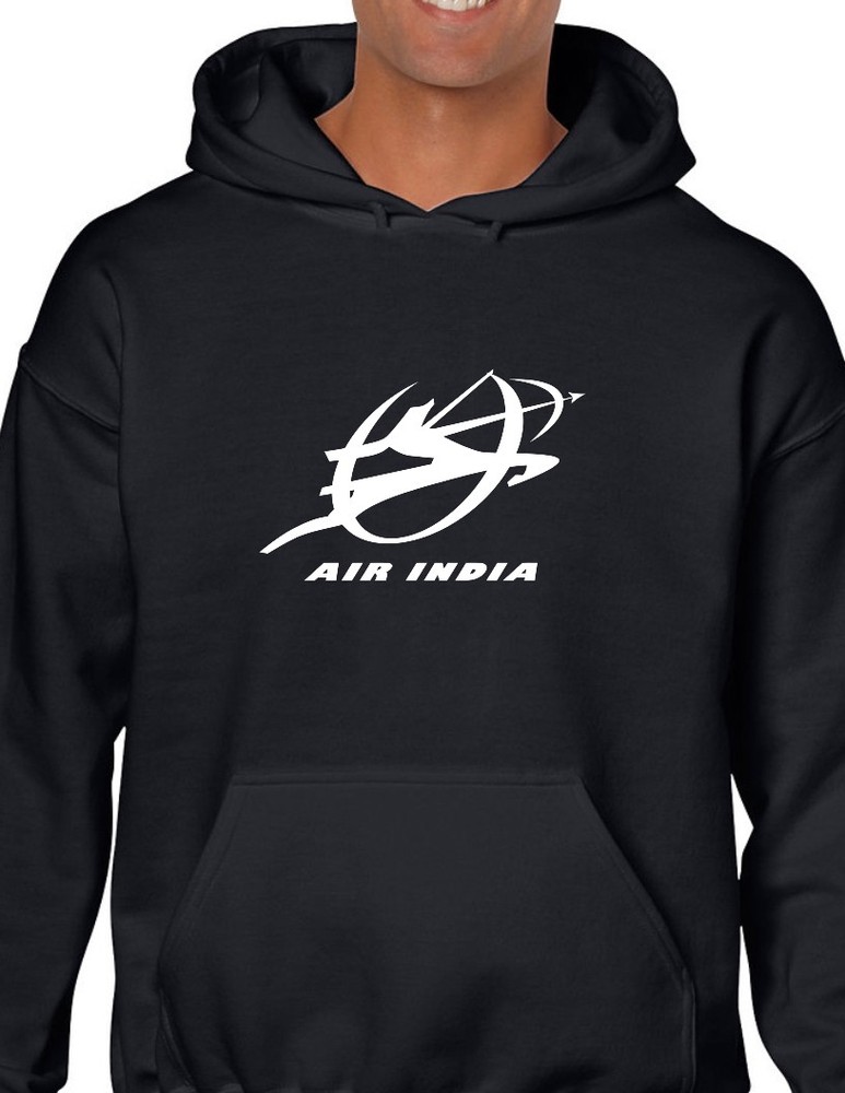 Air India White Logo Indian Airline Funny Geek Black Hoodie Hooded Sweatshirt