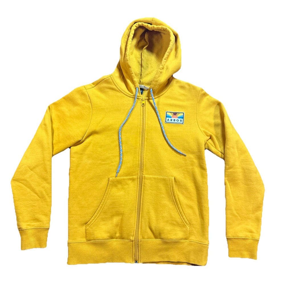 Arbor Collective Mens Small Full Zip Hoodie Yellow Arbor Front Logo