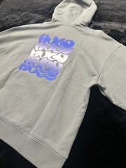 Hugo Boss Men’s Niftyhood Logo Cotton French Terry Pullover Hoodie-Slate Gray/XL