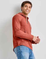 Hanes Men’s Hoodie Pullover 100% Cotton Jersey Originals Henley Red River Clay M