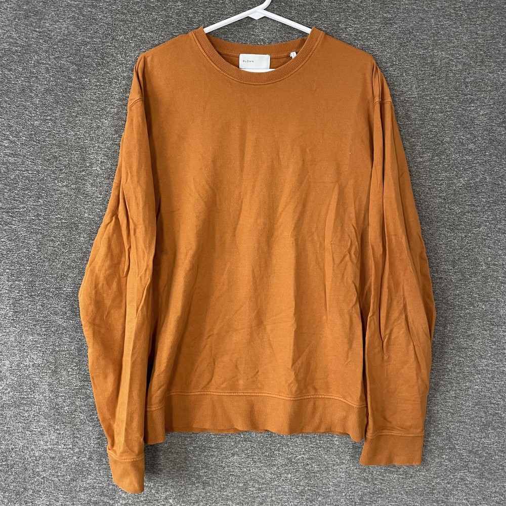 BLDWN Sweatshirt Mens Large Brown Crewneck Pullover Cotton Knit Fall Casual