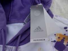 NWT Adidas hooded pullover, men’s M, purple and multi color, $65, 100% polyester