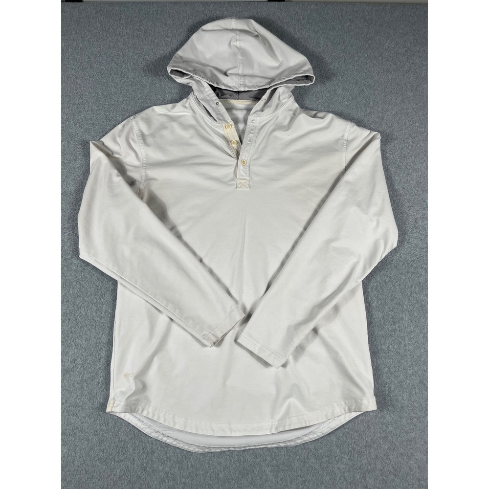 BYLT Premium Basics Drop Cut Hooded Henley Mens Large Gray Lux Long Sleeve Shirt