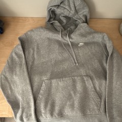 Nike Gray Fleece Pullover Hoodie Men’s L Regular, Logo, Drawstring, Pockets
