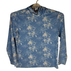Tommy Bahama Mens Blue Palm Tree Print Lightweight Hoodie L Sustainable Viscose