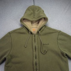 Timberland Jacket Mens Large Olive Green Full Zip Sherpa Lined Hoodied