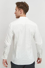 BAR III White on White Coral Design Long Sleeve Slim Fit Shirt Small 14 14-1/2