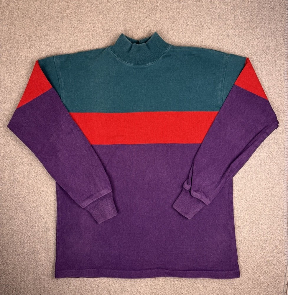Vintage 80s LL Bean Striped Sweatshirt Pullover Mens Large Purple Red Green USA