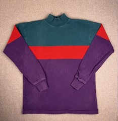 Vintage 80s LL Bean Striped Sweatshirt Pullover Mens Large Purple Red Green USA