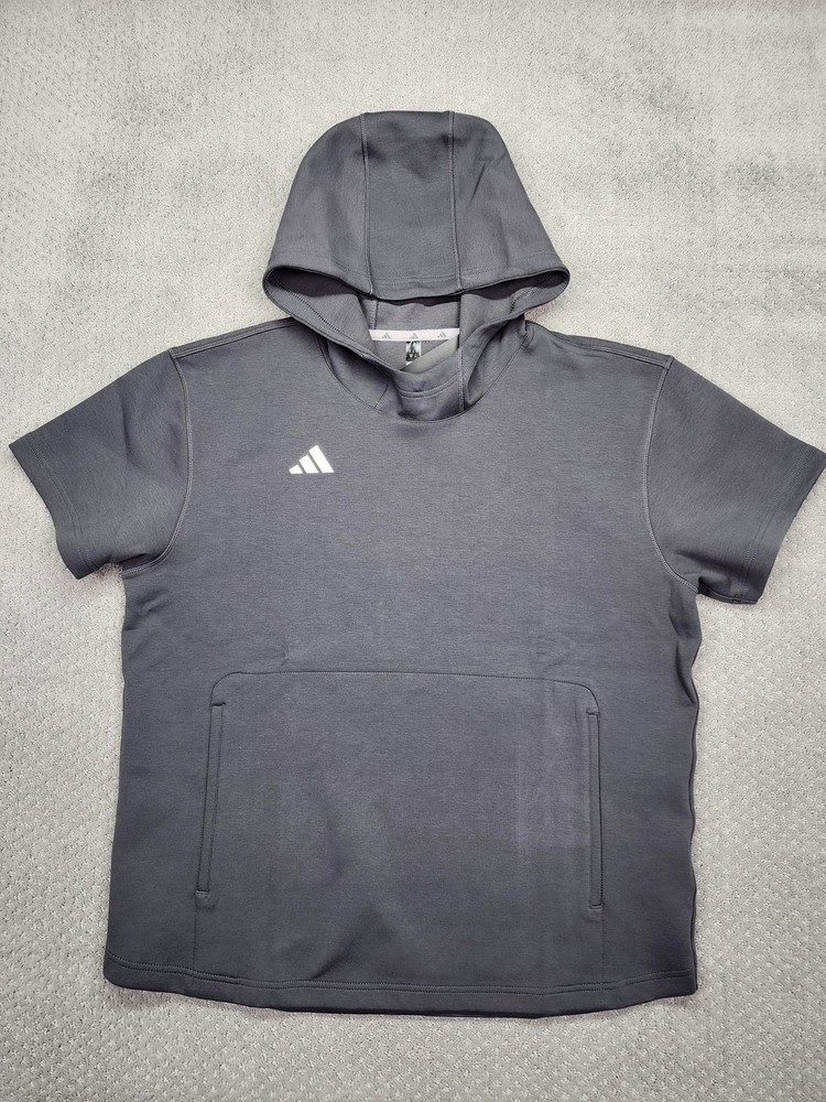 Adidas Hoodie Mens Medium Gray Short Sleeve Pullover Baseball Sample KB2095