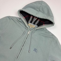 Burberry London England Vintage Full Zip Hoodie S Green Cotton Plaid Hood