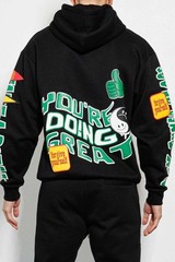 FIRST ROW Spring Break All Over Patch Hoodie Black – Street Wear Fashion Sz S
