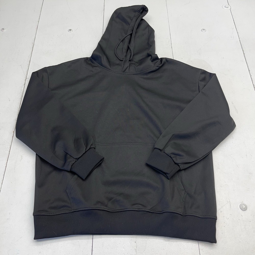 Unisex Adults Basic Black Long Sleeve Pullover Hoodie Size Small