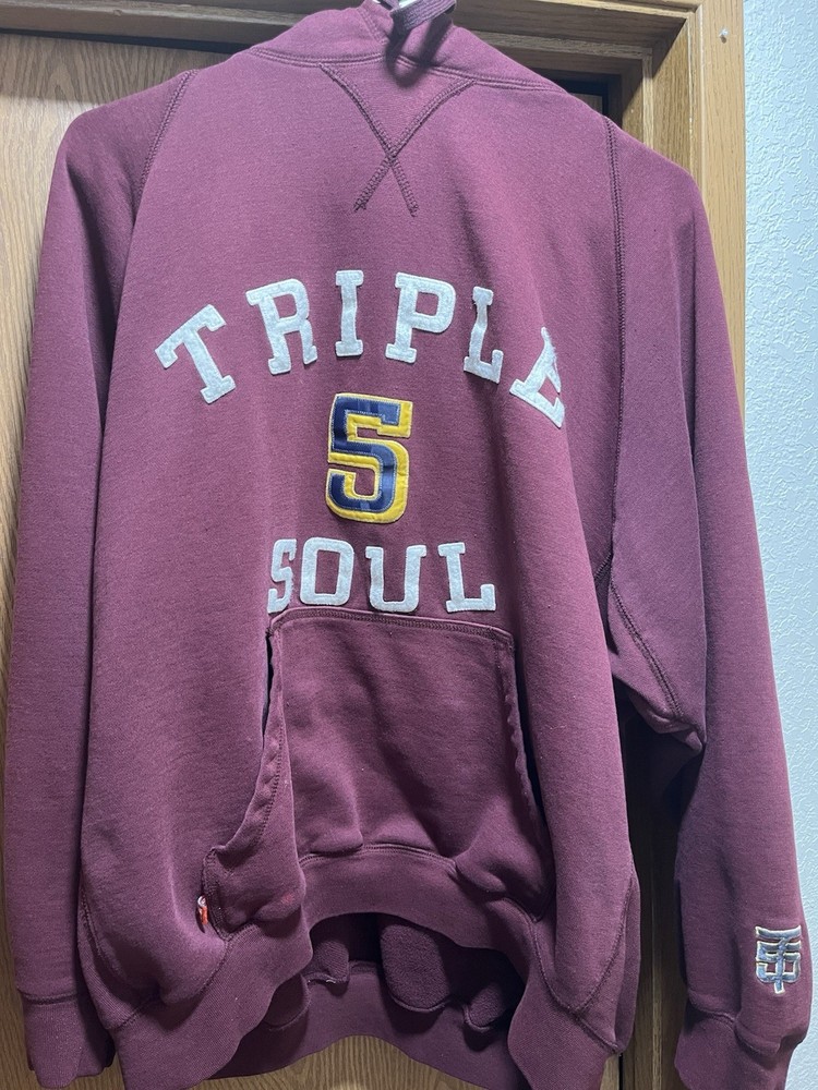 Triple Five Soul 555 Hoodie VTG Y2K Mens XL Burgundy Yellow T5S NYC Baggy Stitch
