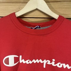 Champion Sweatshirt Large Red Basic Spellout Logo GF88H Cotton Blend Crew B85