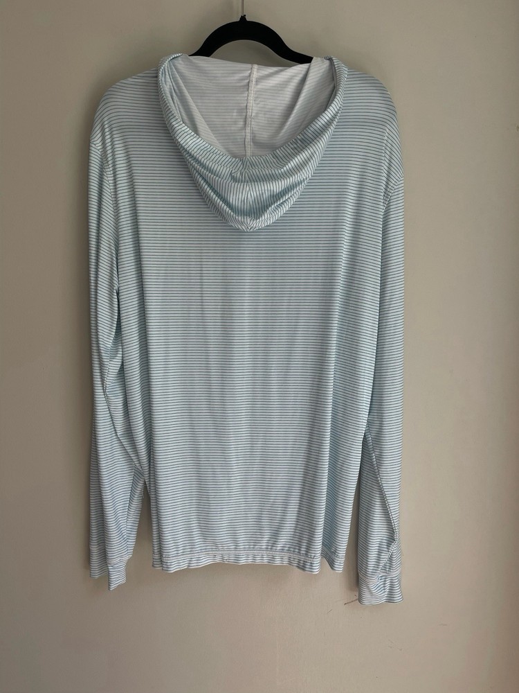 UPF 50+ Men’s L White/Blue Striped Pullover Hoodie Long Sleeve Nautical