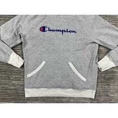 Champion Hoodie Mens Small Gray Script Logo Pullover GF934 Raglan Fleece Sport