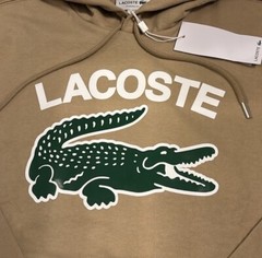 Lacoste Men’s Big Croc Logo Pullover Hoodie Tan Green White New