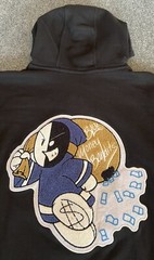 Blue Money Bandit Hoodie Black Zip Front Back Logo Patch Streetwear Mens Medium