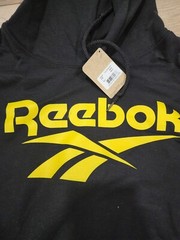 Reebok Classic Mens Hoodie Black Yellow Logo Sweatshirt Cotton Blend Large New
