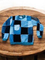 Denim Patchwork Pullover – Handmade, Long Sleeve, Perfect for Spring and Summer