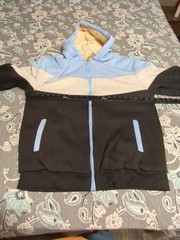 Unbranded Mens Medium Sherpa Hoodie Sweatshirt Black Blue Grey Color Block Zip