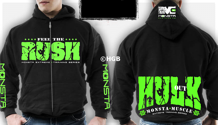 Monsta Clothing Men Workout Hoody Bodybuilding Hoodie Hulk Out Zipper Sweatshirt