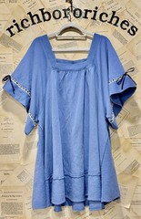 Free People Astoria Sweatshirt Square Neck Wide Short Sleeves Slouchy Blue S NEW