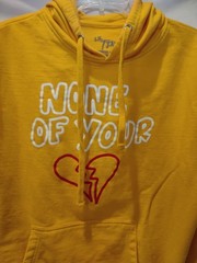 Lil TJay Rapper Yellow Hoodie “NONE OF YOUR LOVE” men’s Med Roses On Arms