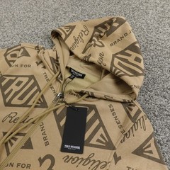NEW True Religion Hoodie Mens S Beige Horseshoe Logo Full Zip Sweatshirt Jacket