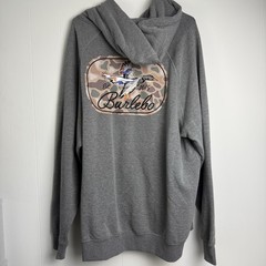 Burlebo Duck Camo Logo Hoodie Gray Pullover Fleece Men’s Large Hunting Sz XL