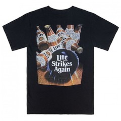 Miller Lite Strikes Again Vintage Bowling Ad Front and Back T-Shirt Black